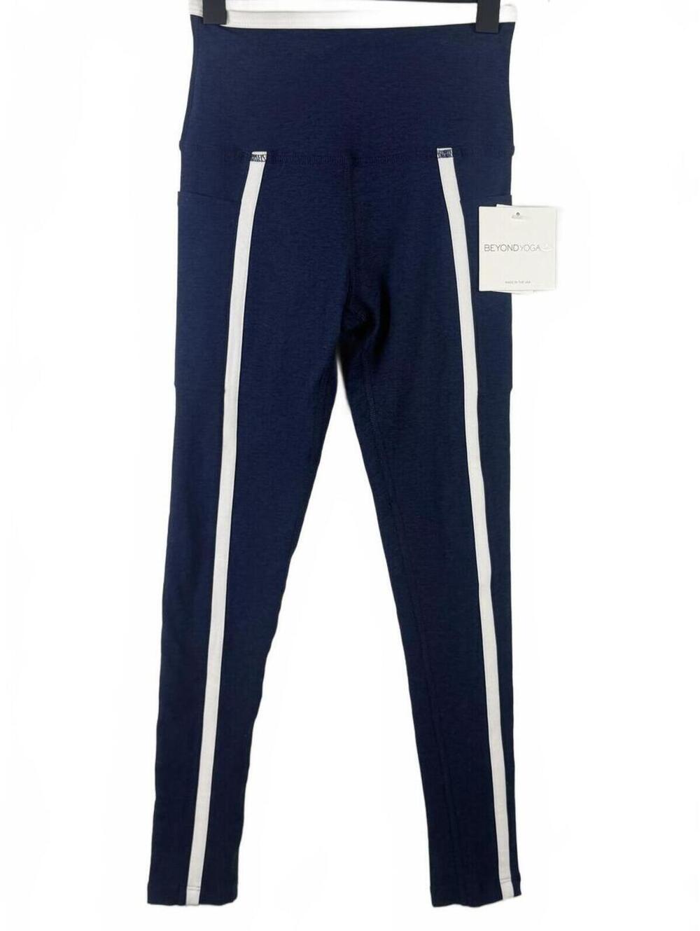 Beyond Yoga Space Dye New Moves High Waisted Midi Leggings Navy White Stripe XS